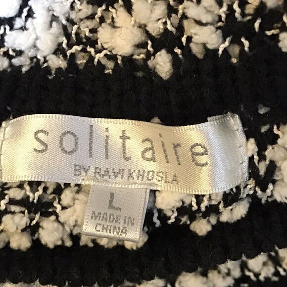 Solitaire by Ravi Khosla Sz L Sweater High Neck Chunky Knit Pullover Black White - Picture 4 of 6